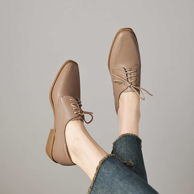 EAGSITY Cow leather chunky hee - Oxford Lace Up Women ulasan dan harga