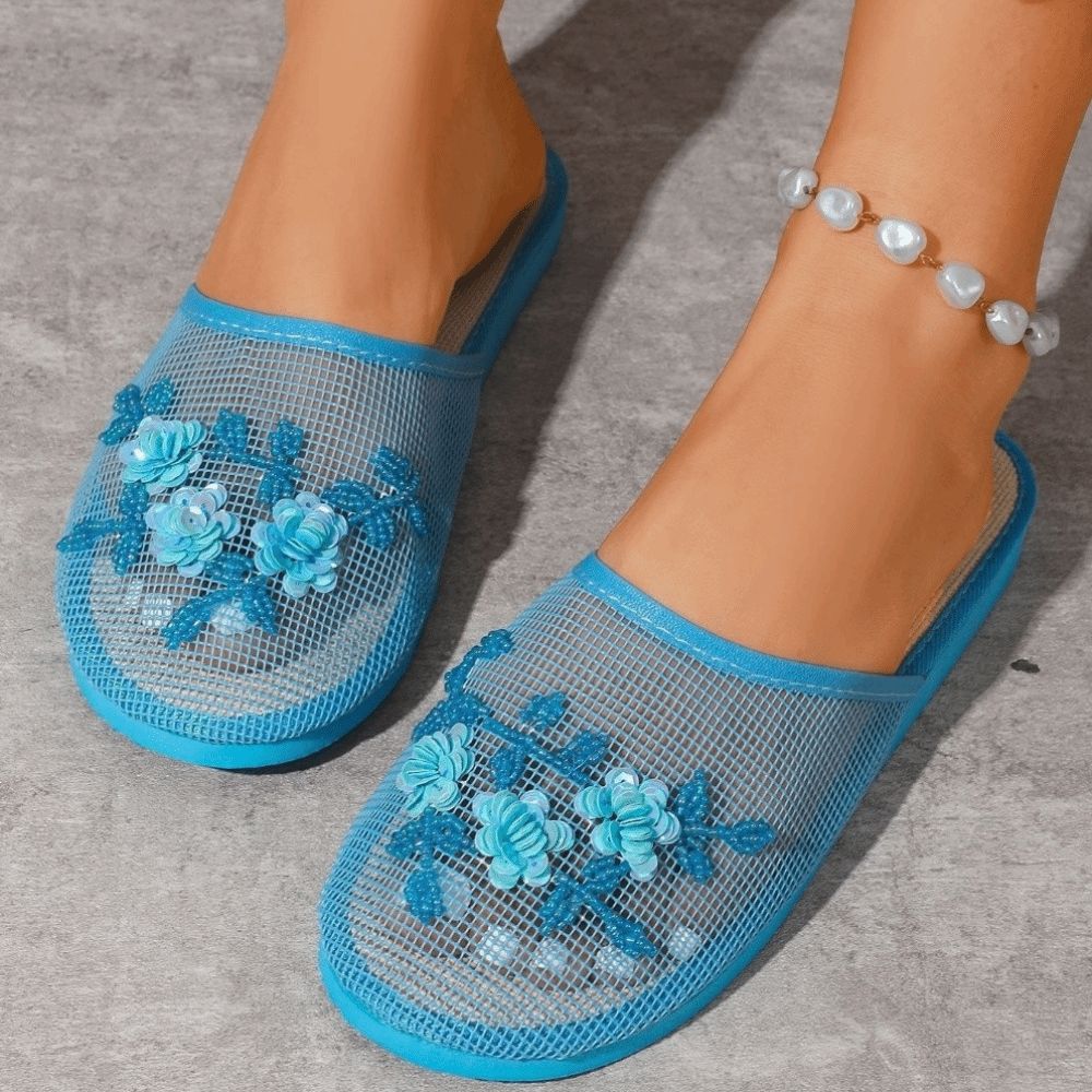 Casual Flower Embroidery Mesh  - Mule Slip On ulasan dan harga
