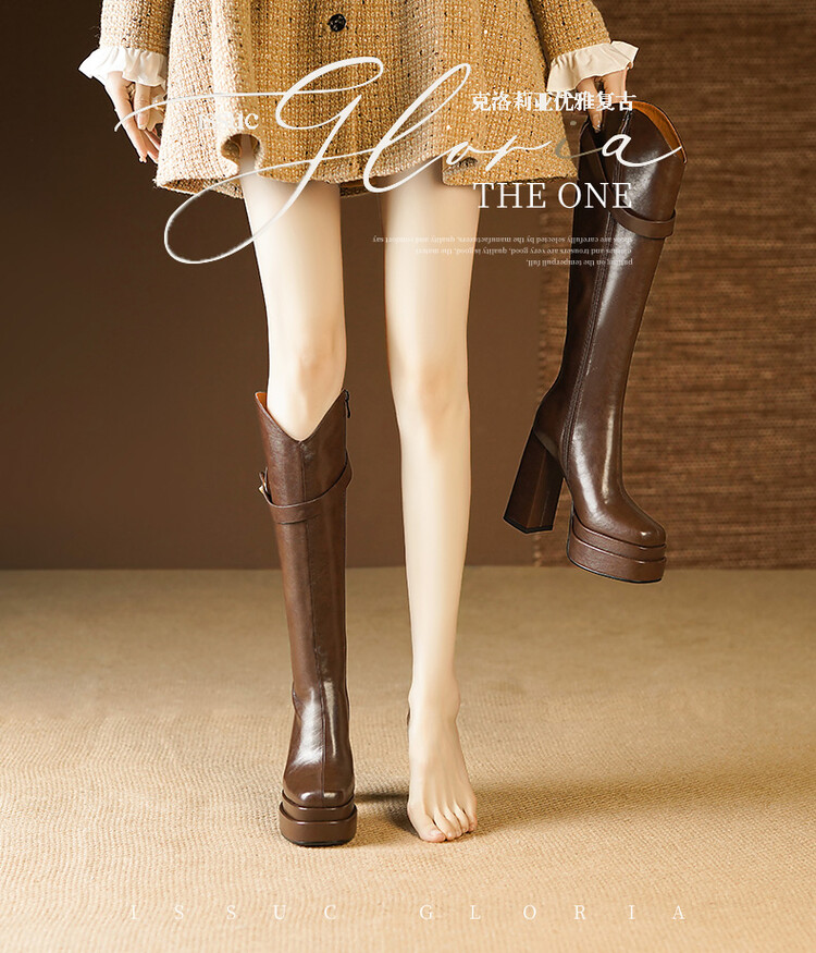 Autumn and Winter Soft Leather - Knee High Boots Women ulasan dan harga