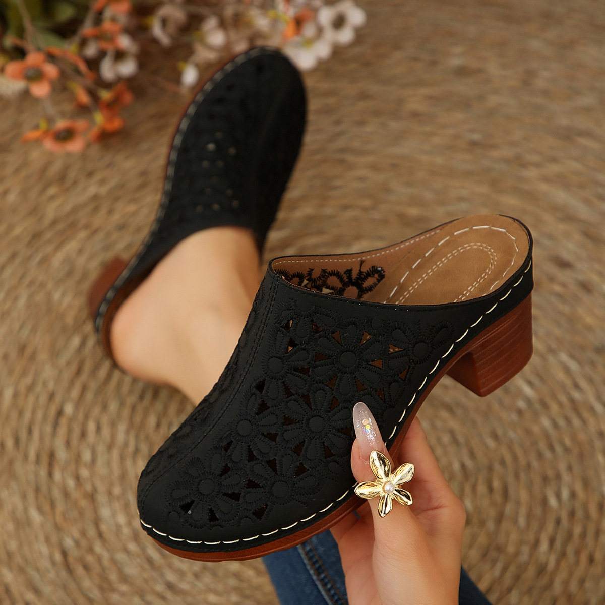 Women Floral Cutout Mules Clog - Women'S Shoes Clogs ulasan dan harga
