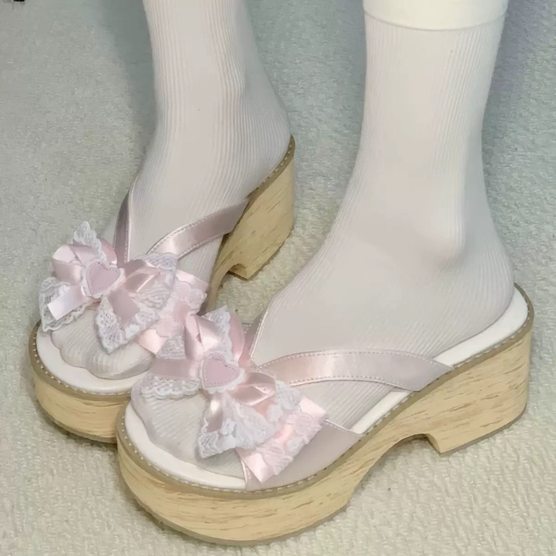 Sweet Bow Wood Grain Thick Bot - Women'S Shoes Quality ulasan dan harga
